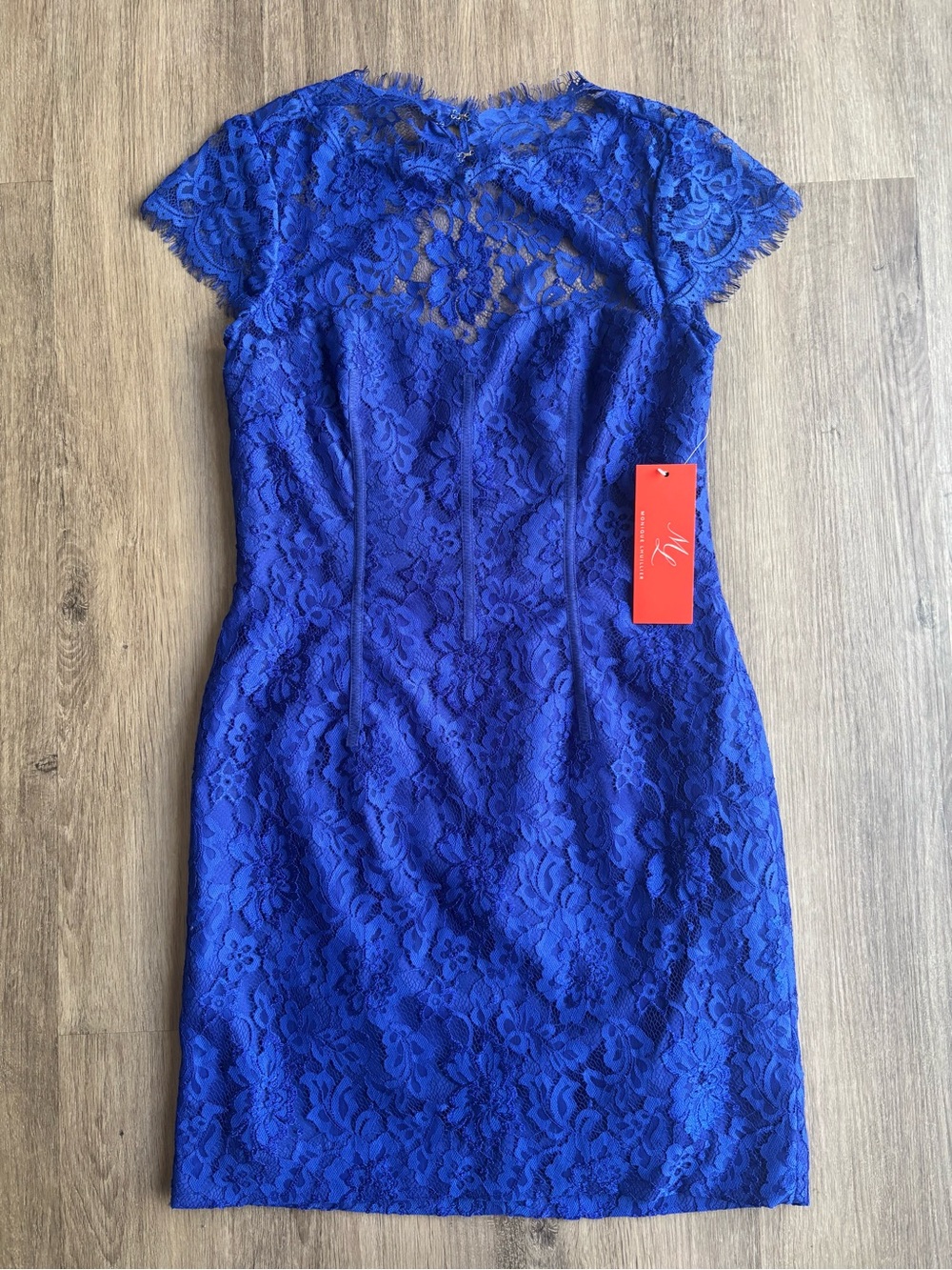 NWT Monique Lhuillier Lace Sheath Open Back Dress Size 10